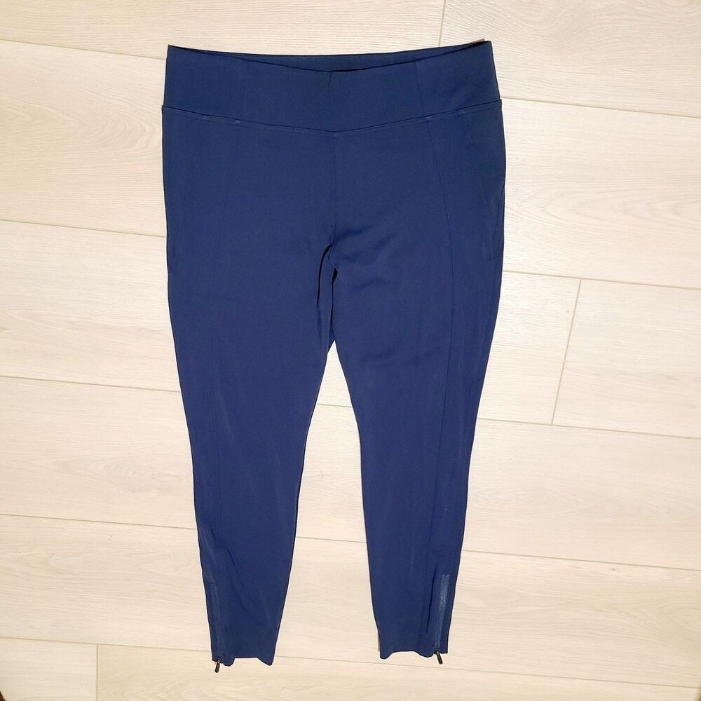 Athleta Pants XL Navy Blue Stretch Ankle‎ Zippers Pockets Pull-On